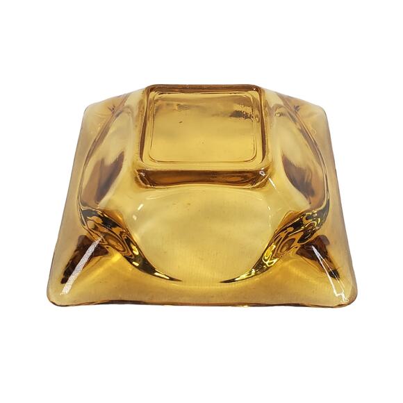 Vtg Lot of 2 Amber Glass MCM Slotted Square 3" & 4.5" Ashtray Bundle Collectible - Picture 11 of 14